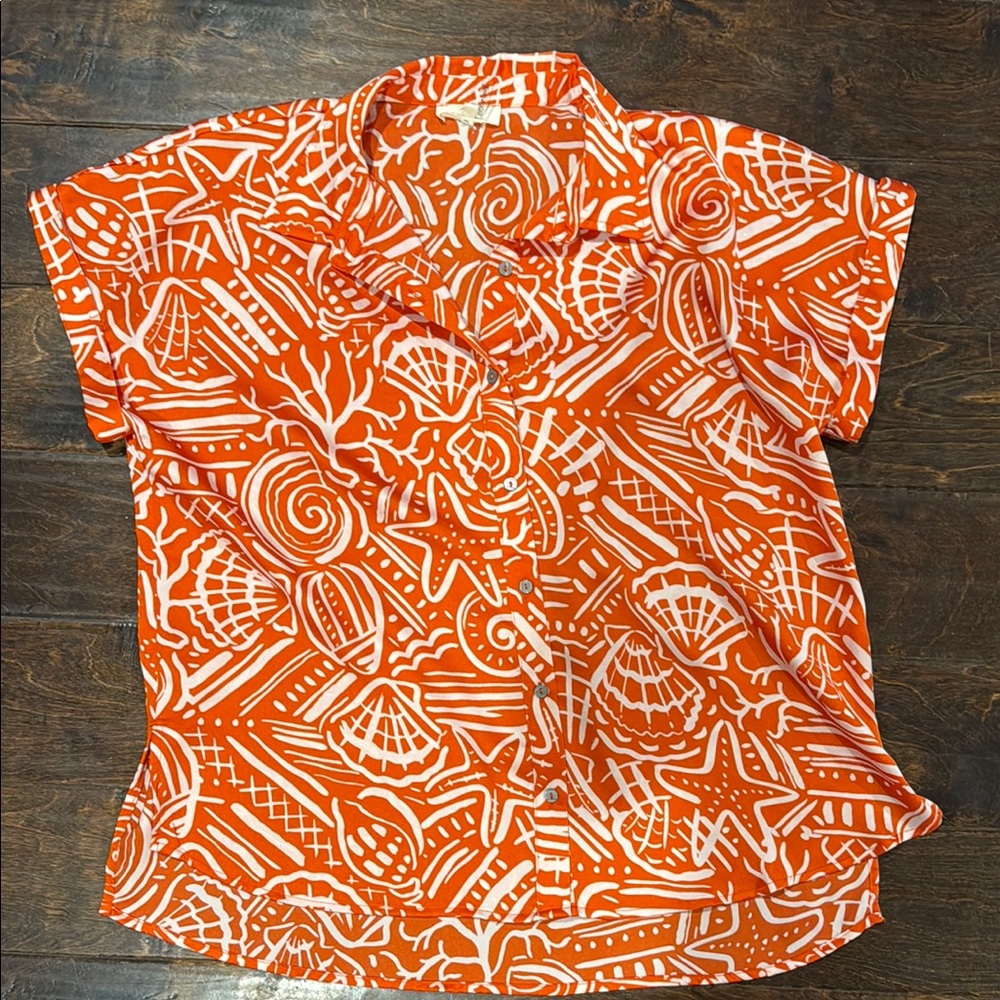Entro Orange and White Patterned Blouse